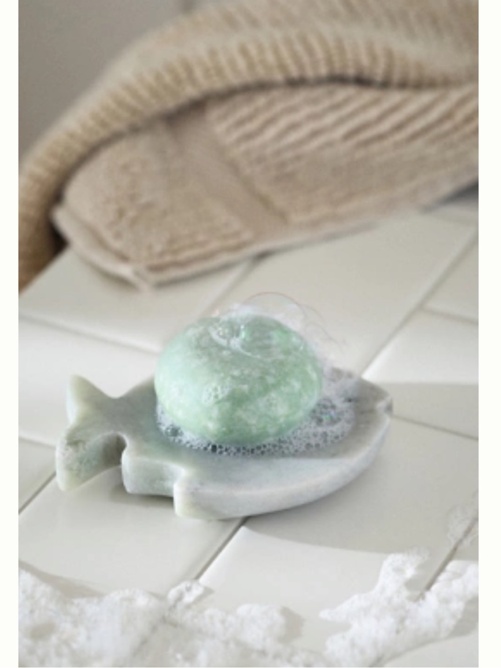🐠Anthropologie Marble Soap Dish Bathroom Silk Holder New Gray Stone Fish